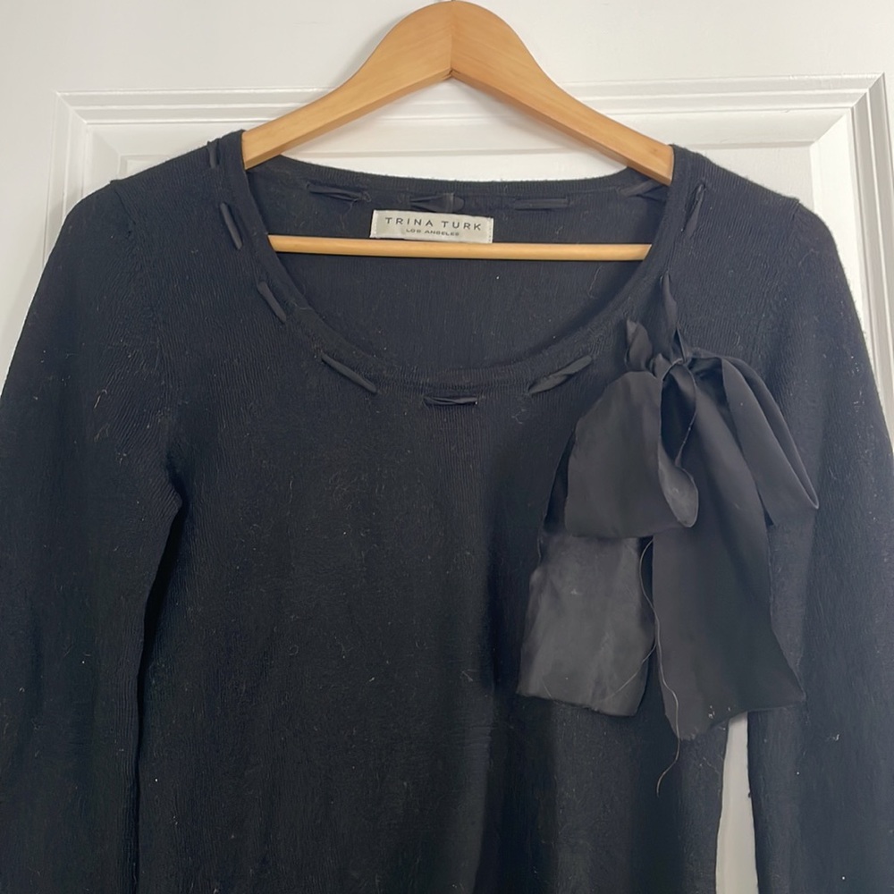 Trina Turk knit sweater with satin ribbon bow. Size small